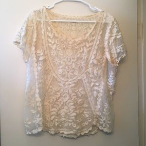 Cream Lace Scoop Neck Shirt